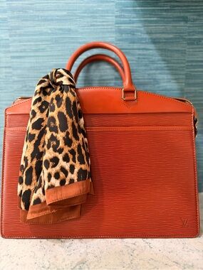 Louis Vuitton Orange Epi Leather Laptop Bag with Leopard Scarf -COA included